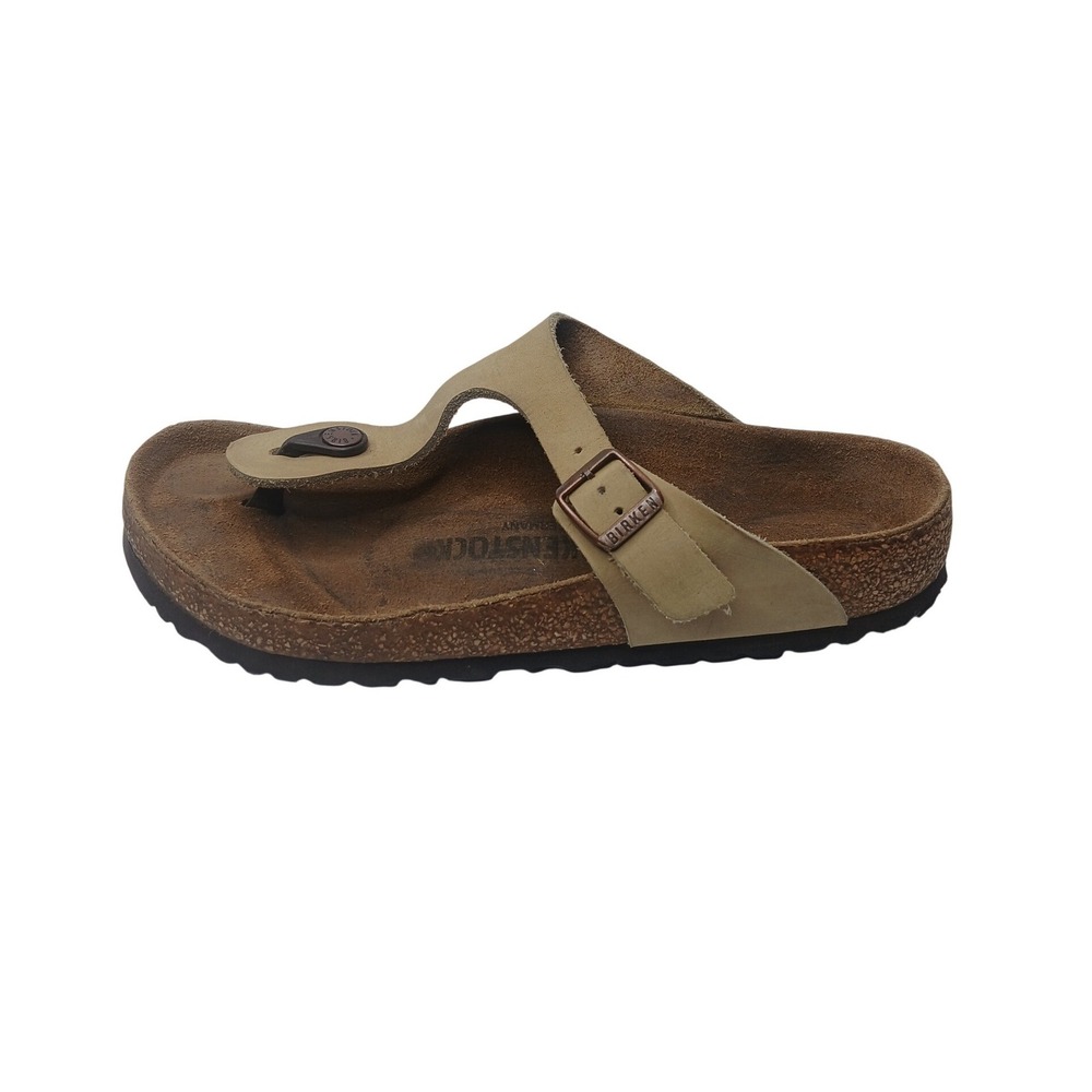 Birkenstock Gizeh Sandal Womens 39 Tan Nubuck Leather Cork Thong Buckle Regular